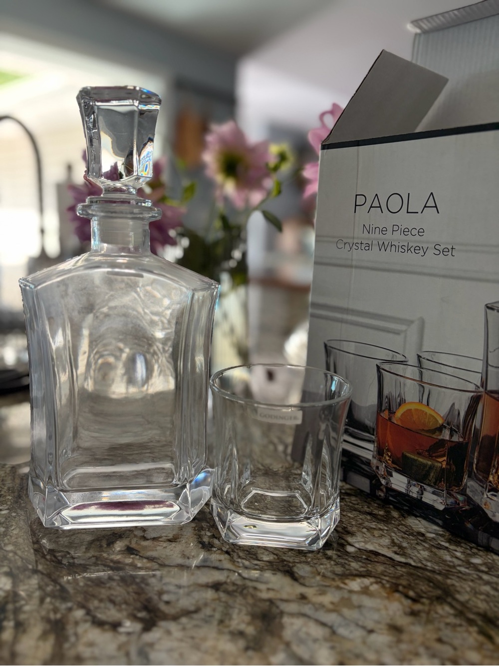 Godinger Clear Glass Whiskey Decanter and Rocks Glasses Set with Amber Pour - Picture 3 of 3